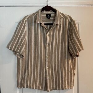 H&M Men's Casual Striped Tan Shirt